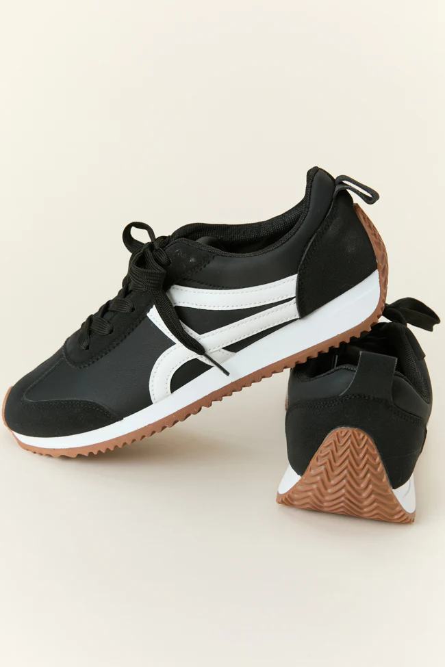 Madeline Black Stripe Sneakers SALE - Terpint