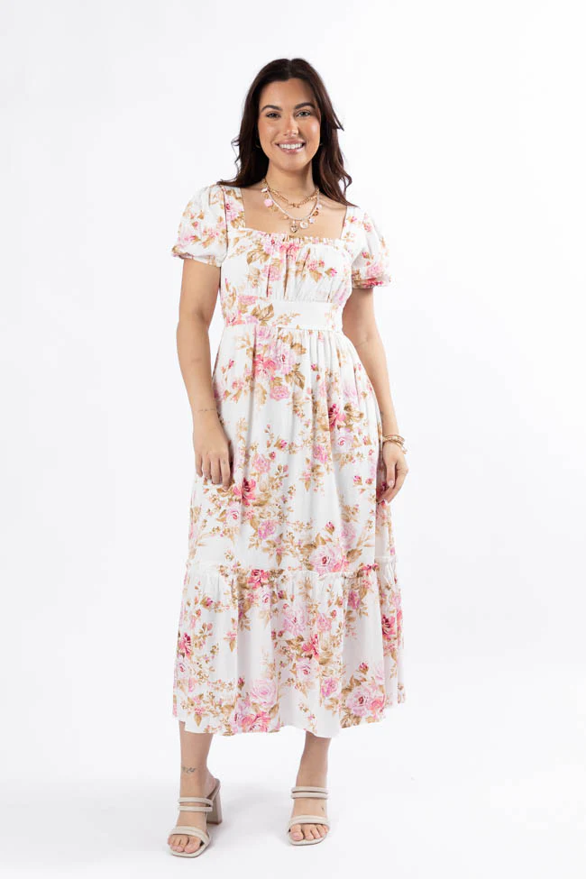 Small Town Smoke Show Pink Multi Floral Midi Dress FINAL SALE - Terpint
