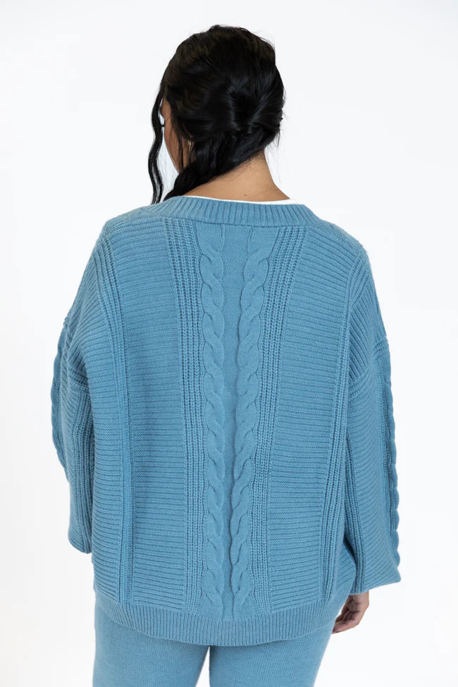 Real Karma Blue Cable Knit Cardigan FINAL SALE - Terpint