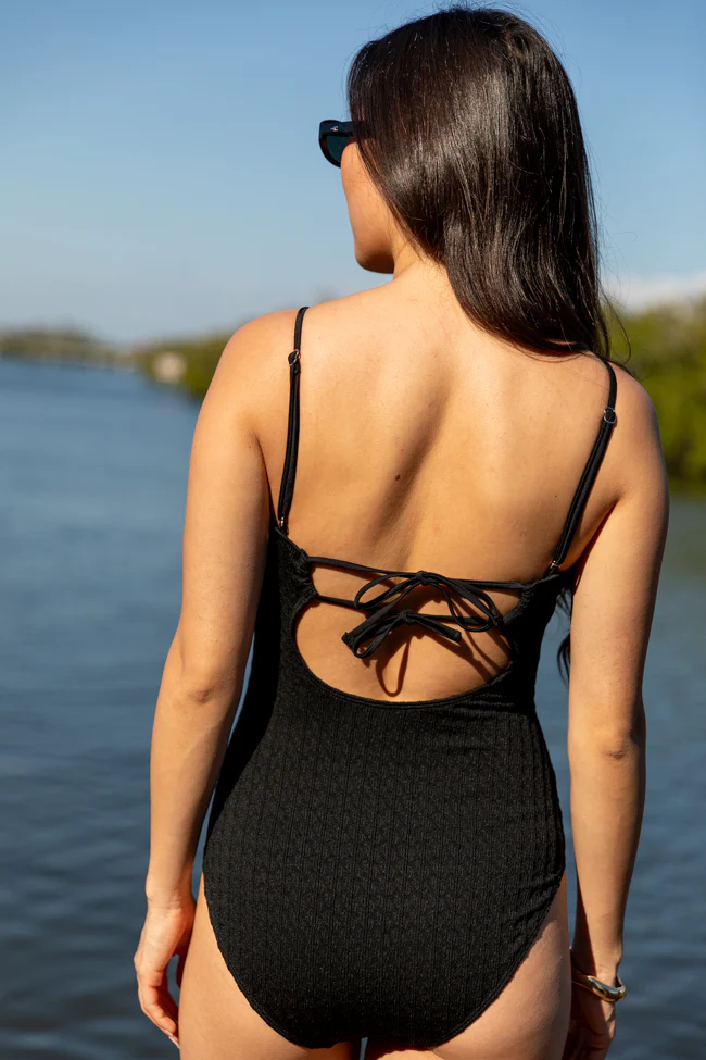 By The Beach Black Square Notch One Piece Swimsuit FINAL SALE - Terpint