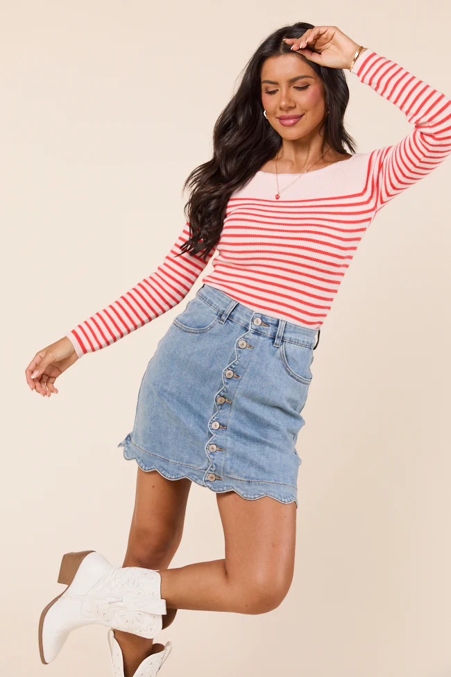 Emma Rose Long Sleeve Off Shoulder Striped Sweater - Terpint