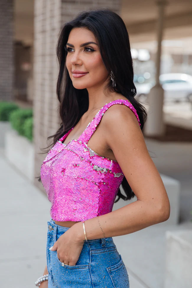 Go To Girl Pink Sequin Crop Tank FINAL SALE - Terpint