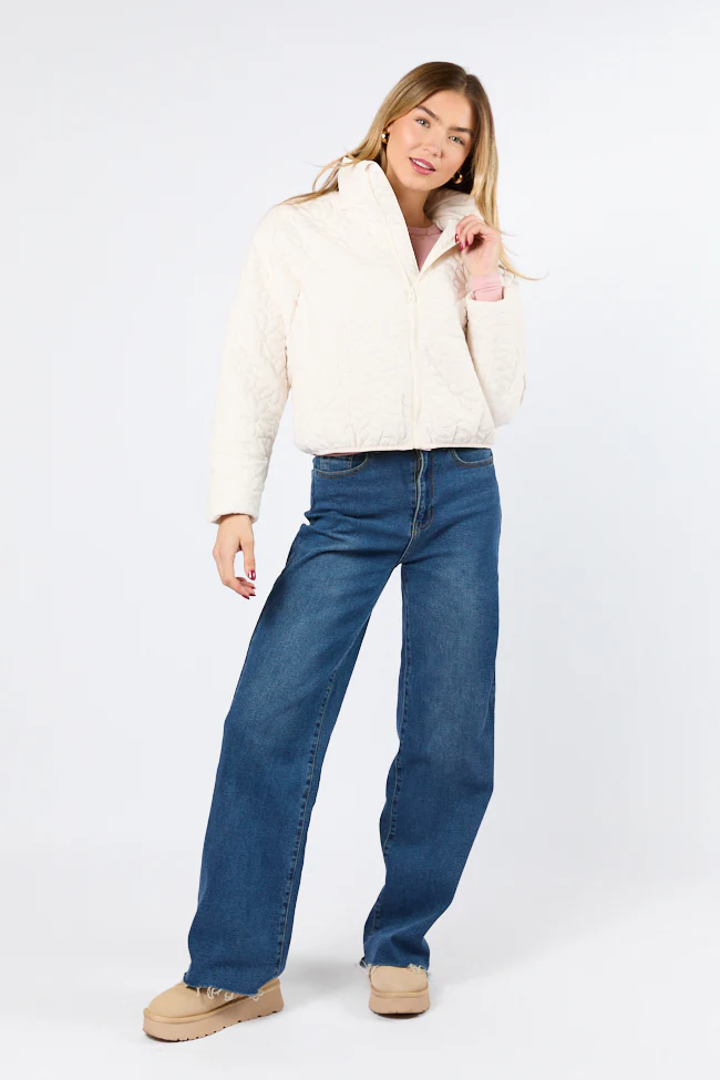 Full Bloom Cream Flower Quilted Zip Up Jacket FINAL SALE - Terpint