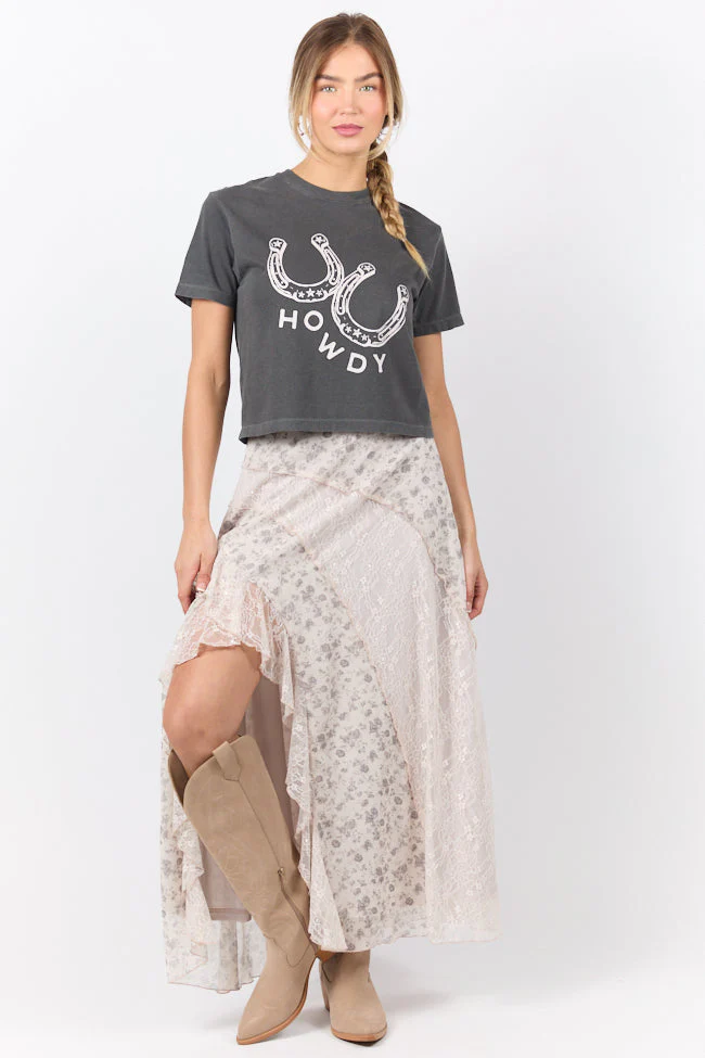 Howdy Horseshoes Dark Grey Boxy Graphic Tee - Terpint