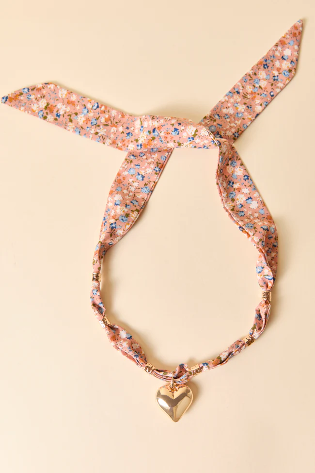 Lia Pink Puff Heart Scarf Necklace - Terpint