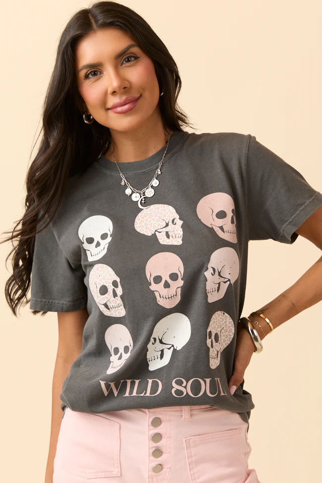 Wild Soul Skull Icons Dark Grey Graphic Tee - Terpint