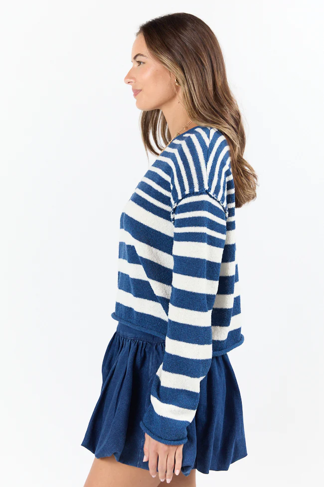 All Decked Out Navy Lightweight Striped Sweater - Terpint