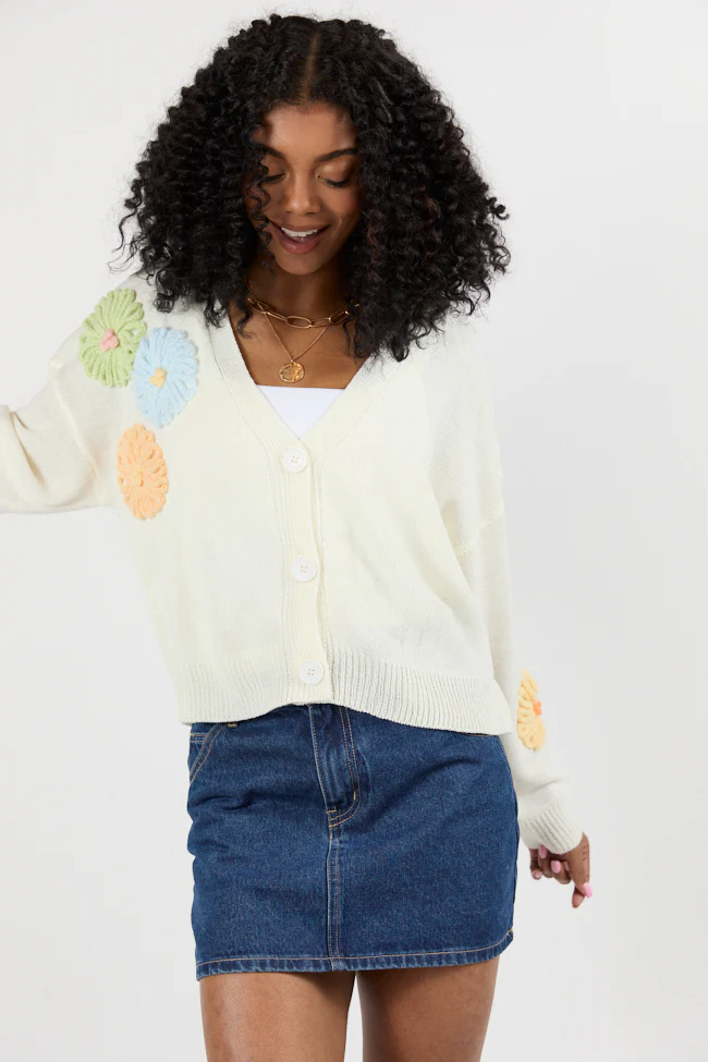 Made My Mark Ivory Multi Floral Embroidered Cardigan FINAL SALE - Terpint