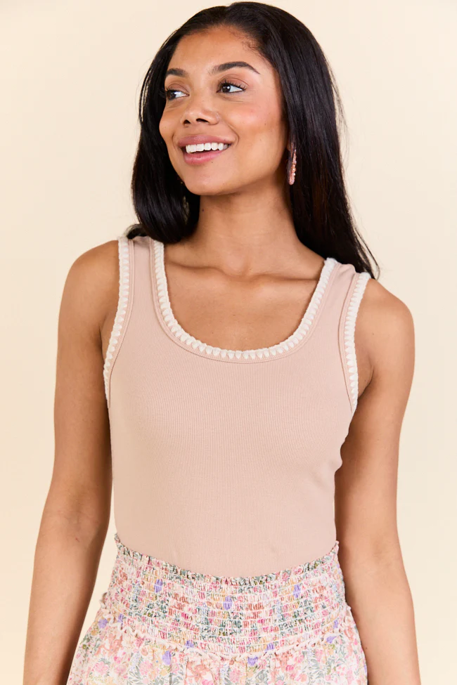 Pretty Please Beige Whipstitch Knit Bodysuit - Terpint