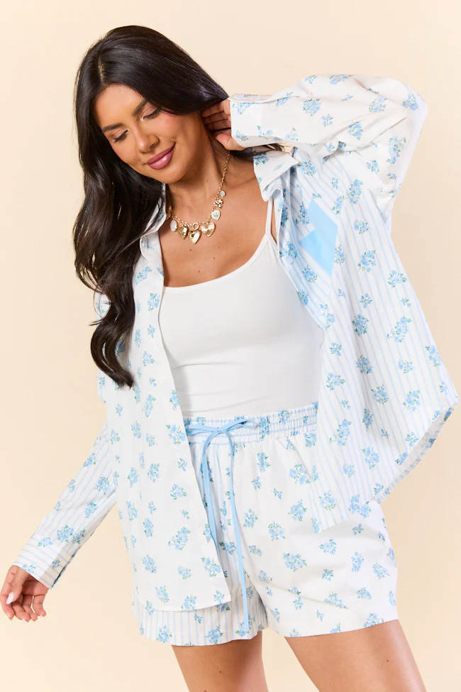 Blooming Lines Stripes & Floral Mixed Cotton Poplin Shirt - Terpint