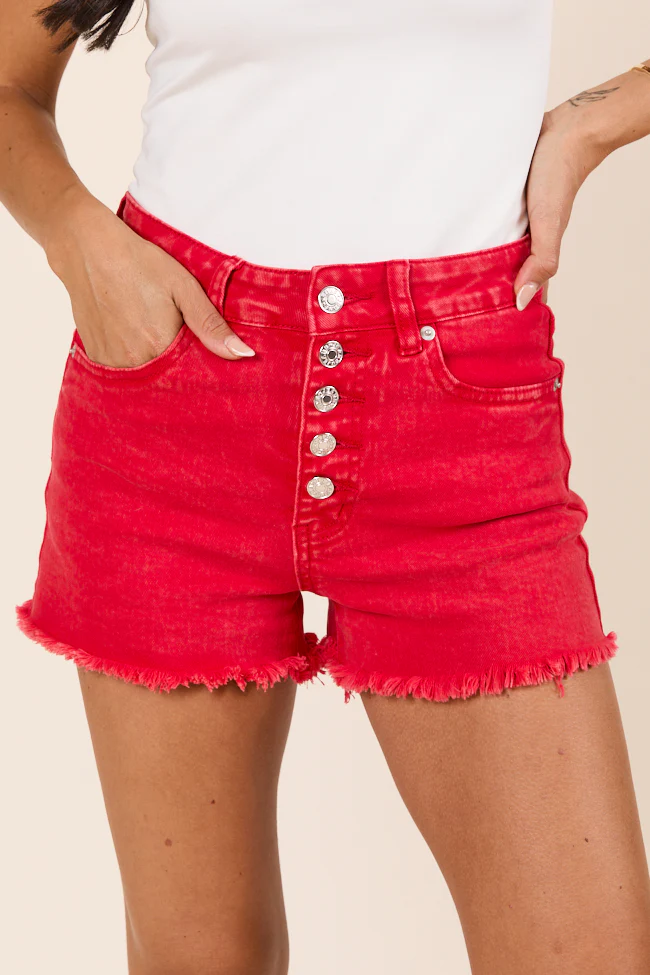 My Favorite Red Acid Wash Button Fly Shorts - Terpint