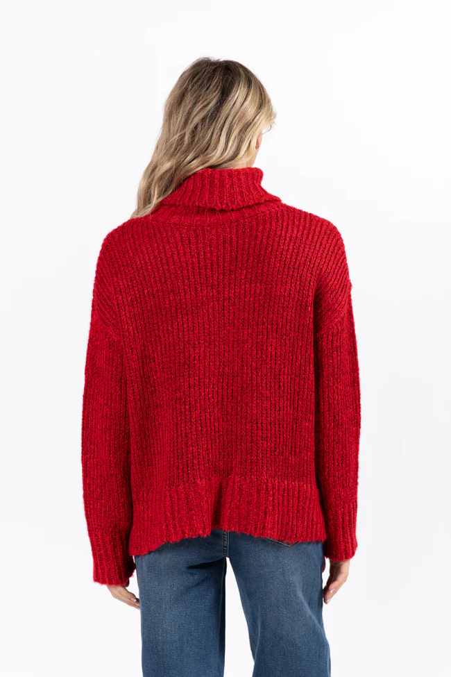 What I Need Red Fuzzy Oversized Turtleneck Sweater FINAL SALE - Terpint