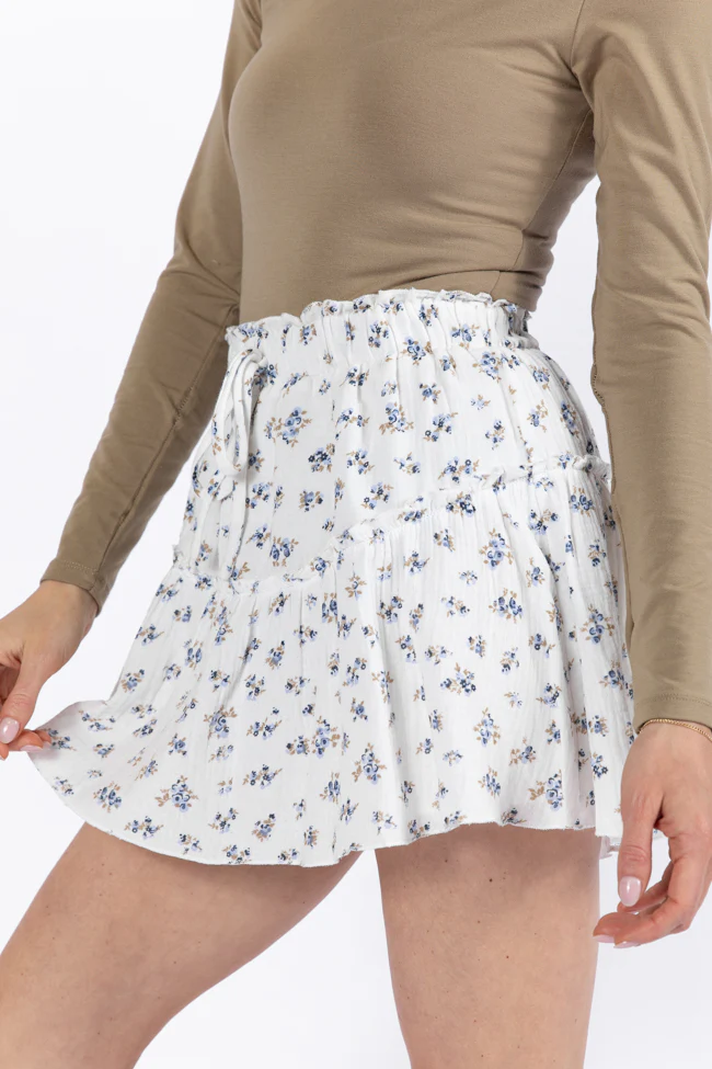 Garden Party Ivory and Blue Floral Print Gauze Skort FINAL SALE - Terpint