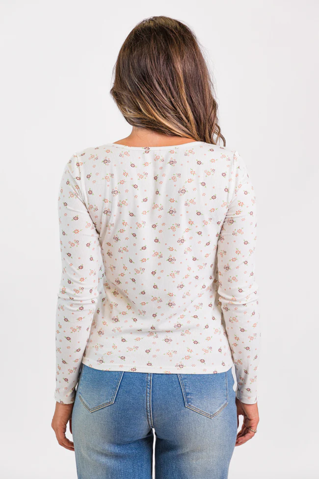 Best In Bloom Ivory Ribbed Floral Henley Top FINAL SALE - Terpint