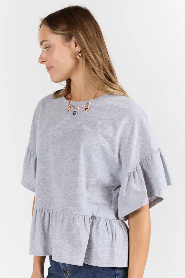 Perfect Grey Knit Ruffle Hem Tee SALE - Terpint