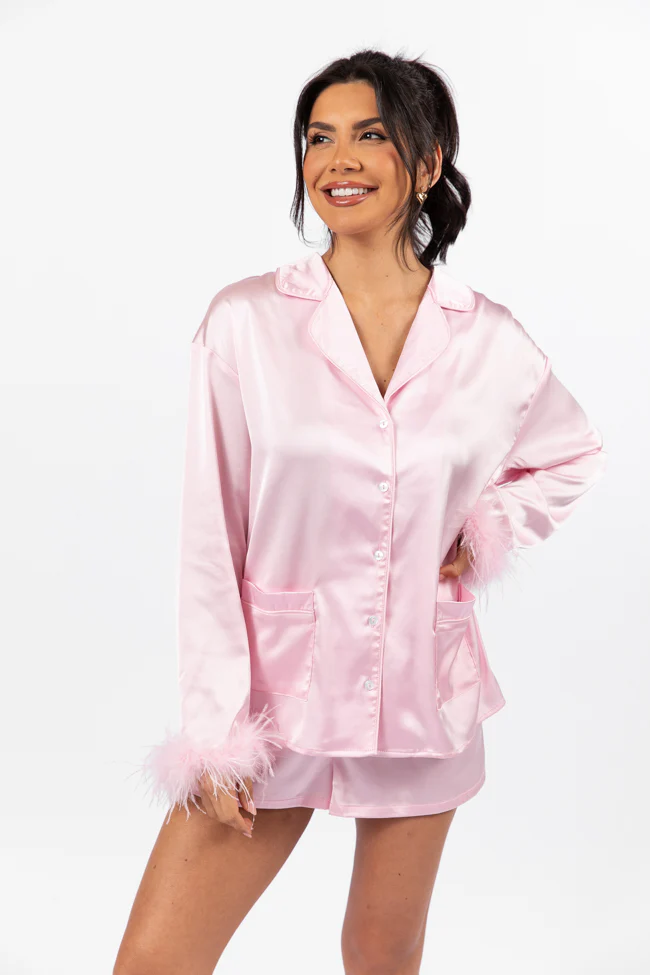Early Riser Pale Pink Satin Pajama Top FINAL SALE - Terpint