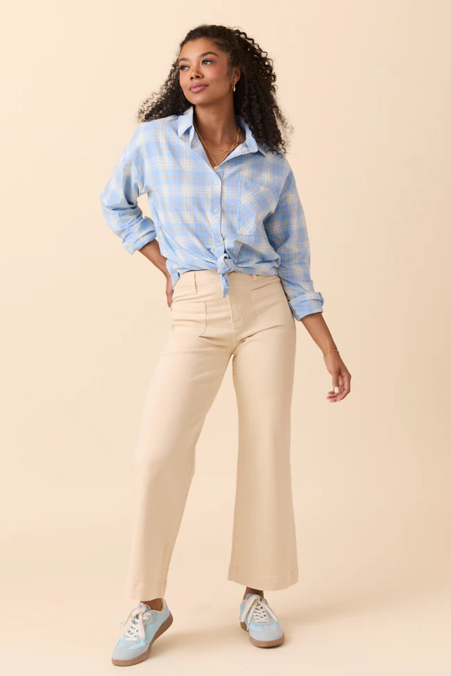 Rory Blue and Cream Plaid Button Down Top DOORBUSTER - Terpint