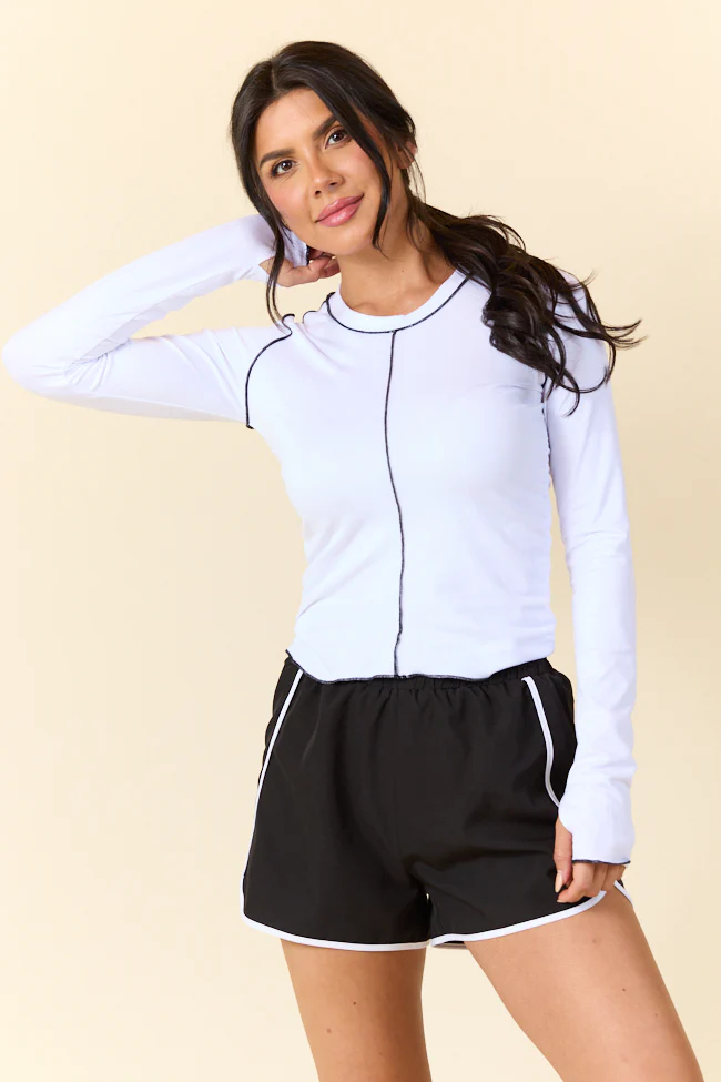 Over Under White Ruched Seamline Active Long Sleeve Top FINAL SALE - Terpint