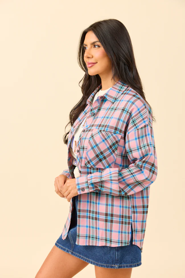 Rory Pink and Blue Flannel Button Down Top DOORBUSTER - Terpint