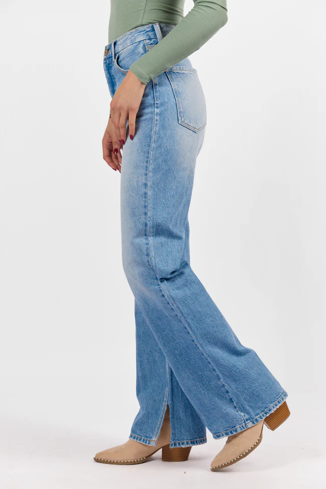 Emily Light Wash 90's Flare Split Hem Wide Leg Jeans SALE - Terpint