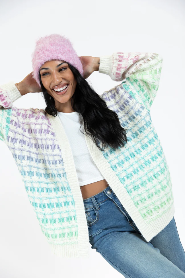 Have It All Cream Multi Color Waffle Cardigan FINAL SALE - Terpint