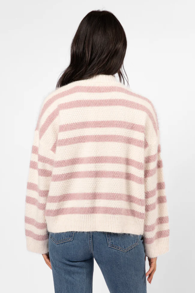 Made My Change Mauve and Cream Fuzzy Striped Cardigan SALE - Terpint