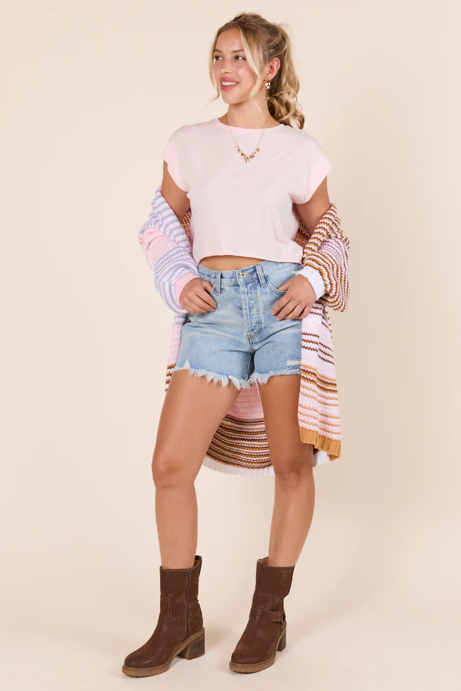 Shelbie Long Sleeve Blue and Pink Open Cardigan - Terpint