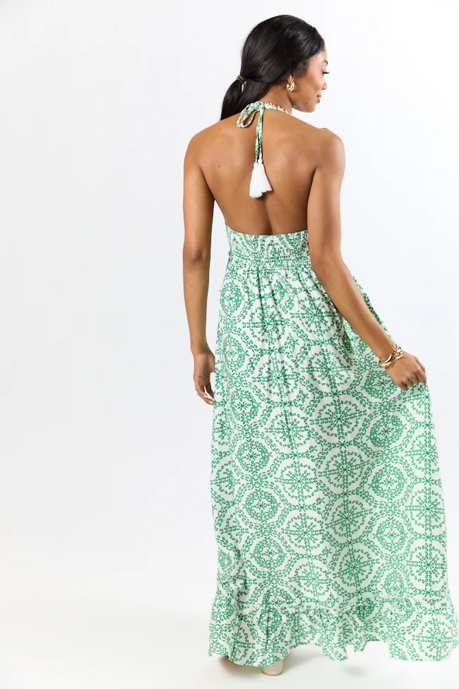 Charleston Charm Green and Ivory Printed Maxi Dress FINAL SALE - Terpint