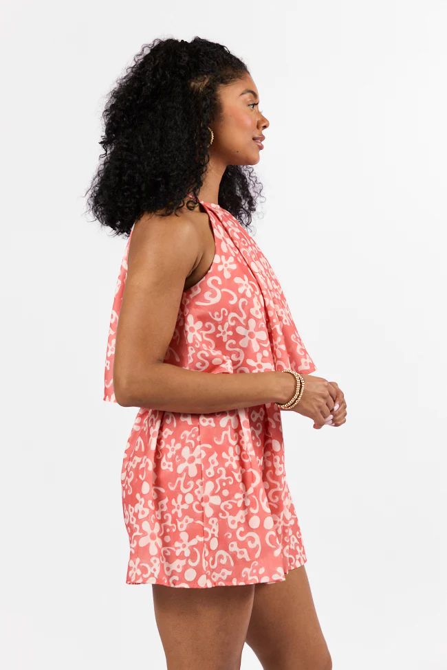 Spotlight Moment Coral Print Halter Neck Romper FINAL SALE - Terpint