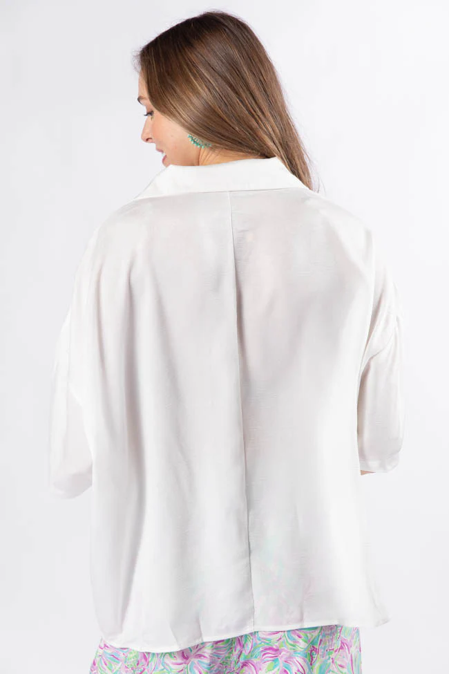 Dramatic Entrance Ivory Oversized Satin Collared Blouse FINAL SALE - Terpint