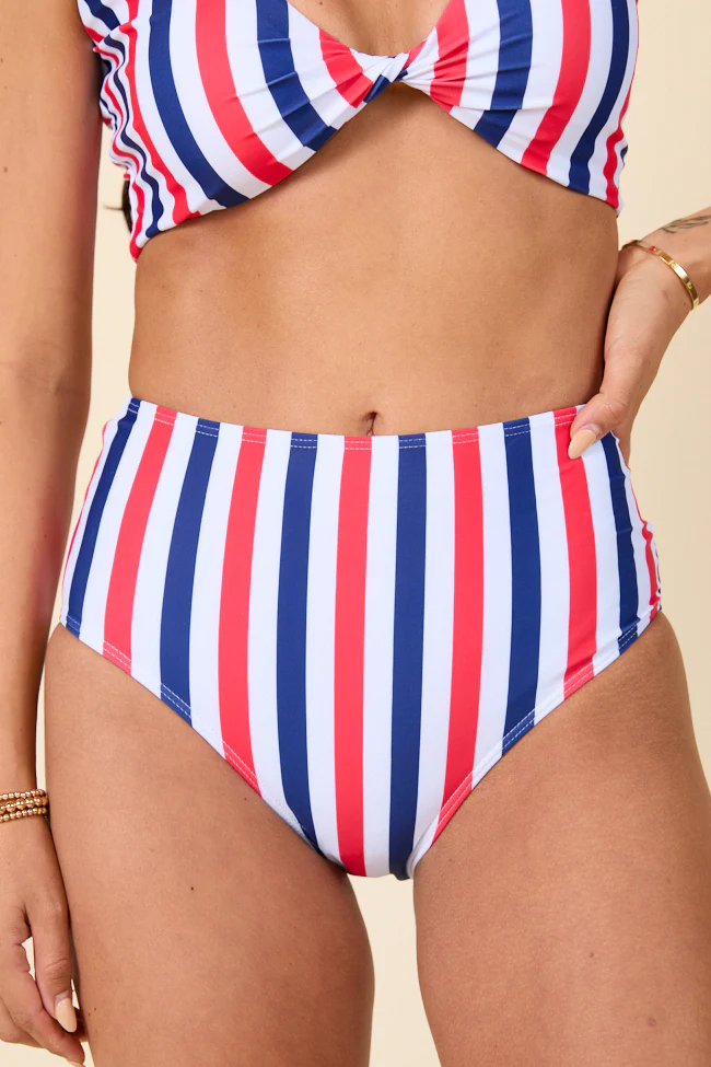 American Dreams Red, White, and Blue Striped High Waisted Bikini Bottoms FINAL SALE - Terpint