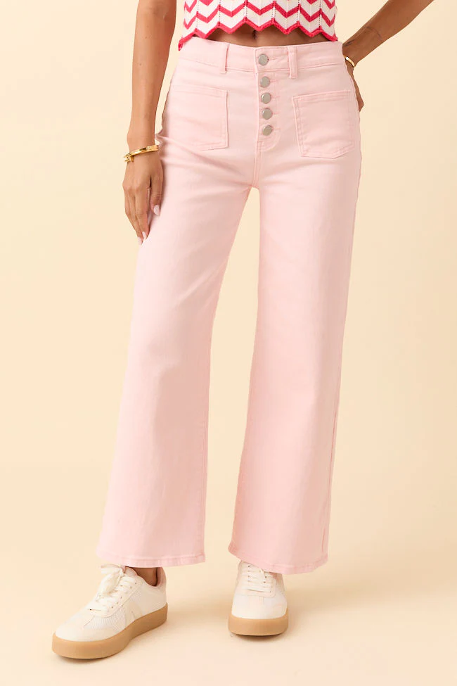 Sutton Pink Wide Leg Patch Pocket Jeans - Terpint