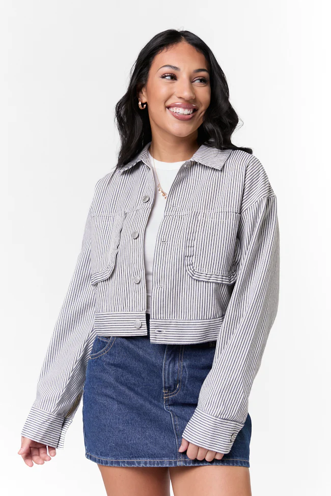Say It Again Navy Striped Denim Jacket FINAL SALE - Terpint