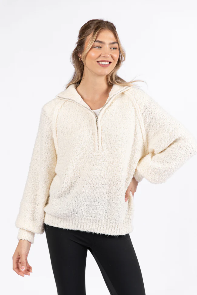 Signature Move Cream Fuzzy Quarter Zip Pullover FINAL SALE - Terpint