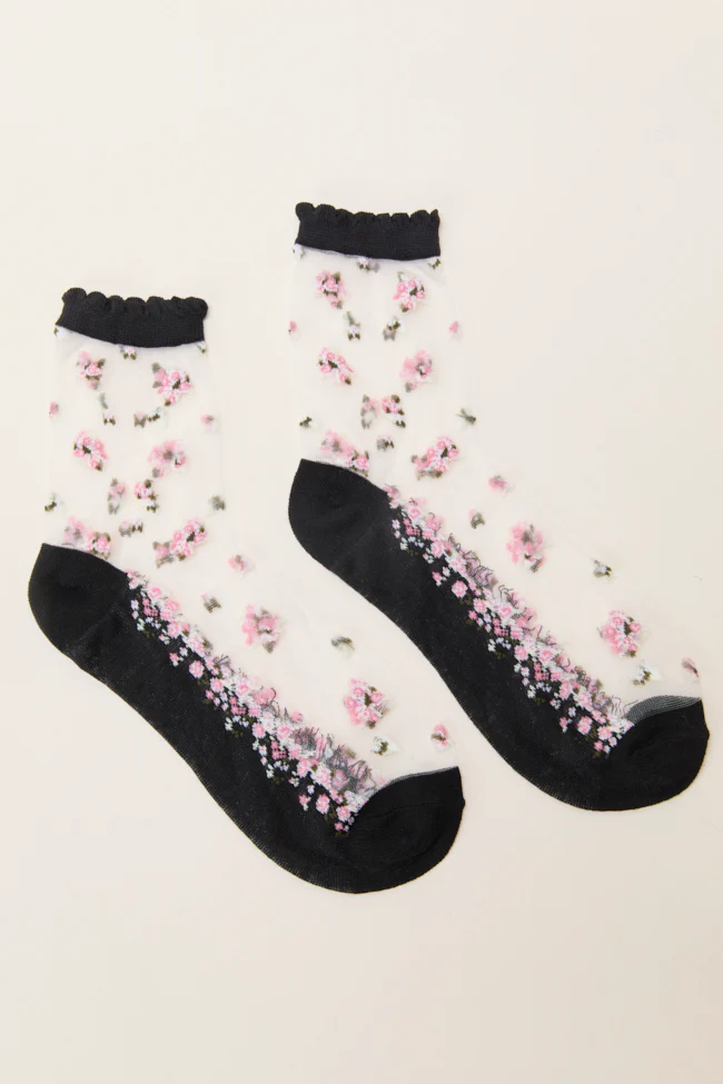 Aveline Black Floral Sheer Socks - Terpint