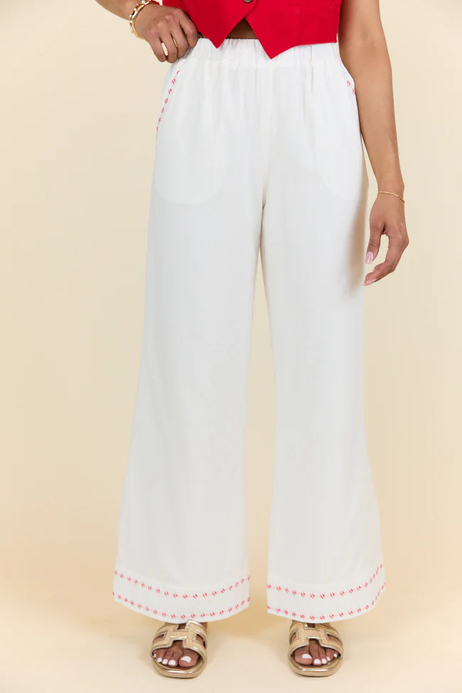 Just Feels Right Off-White Embroidered Pants FINAL SALE - Terpint