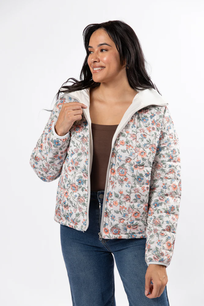 Vail Valley Pink Ivory Multi Floral Quilted Zip Up Jacket FINAL SALE - Terpint