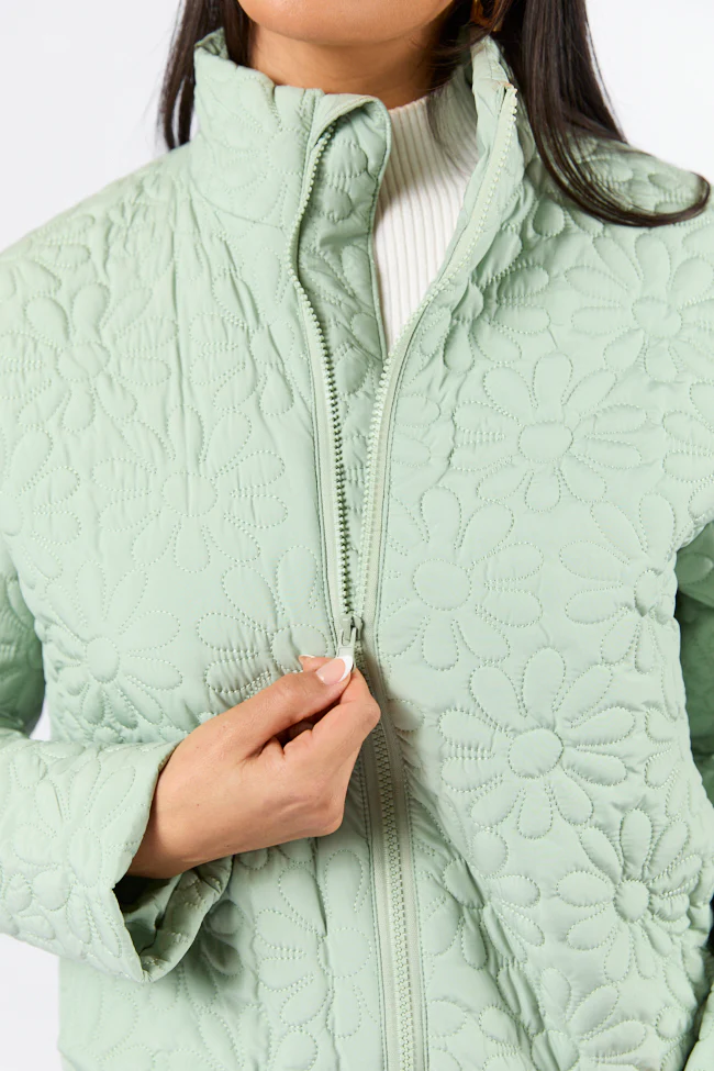 Full Bloom Sage Flower Quilted Zip Up Jacket FINAL SALE - Terpint
