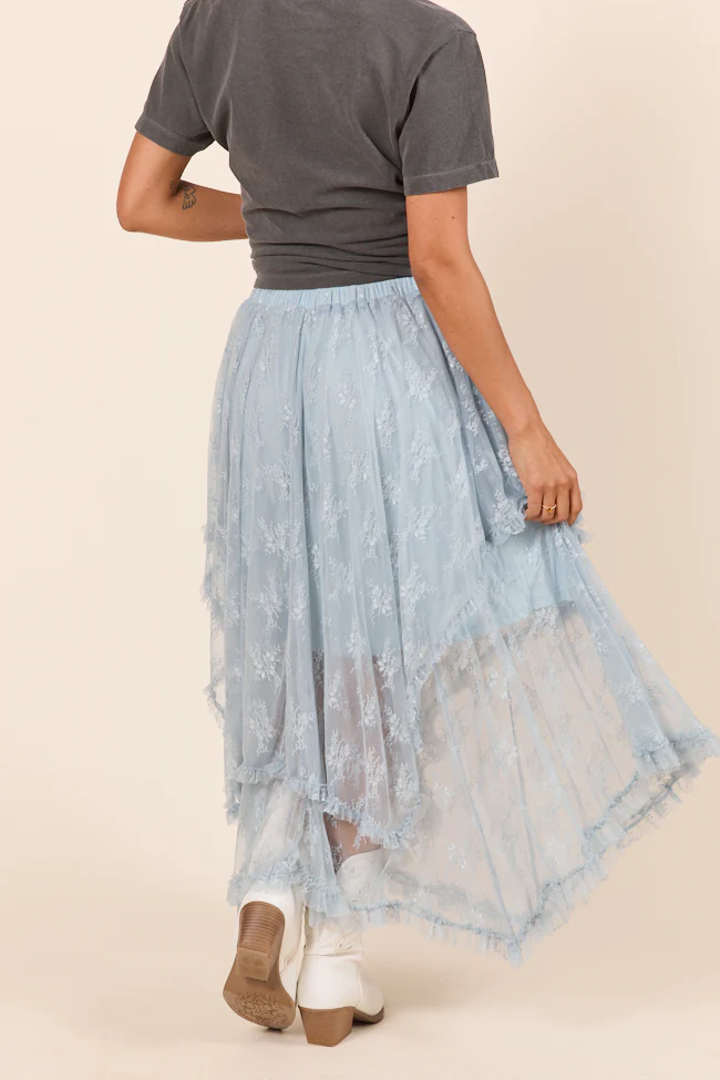Cynthia Dusty Blue All Over Lace Hanky Hem Skirt - Terpint