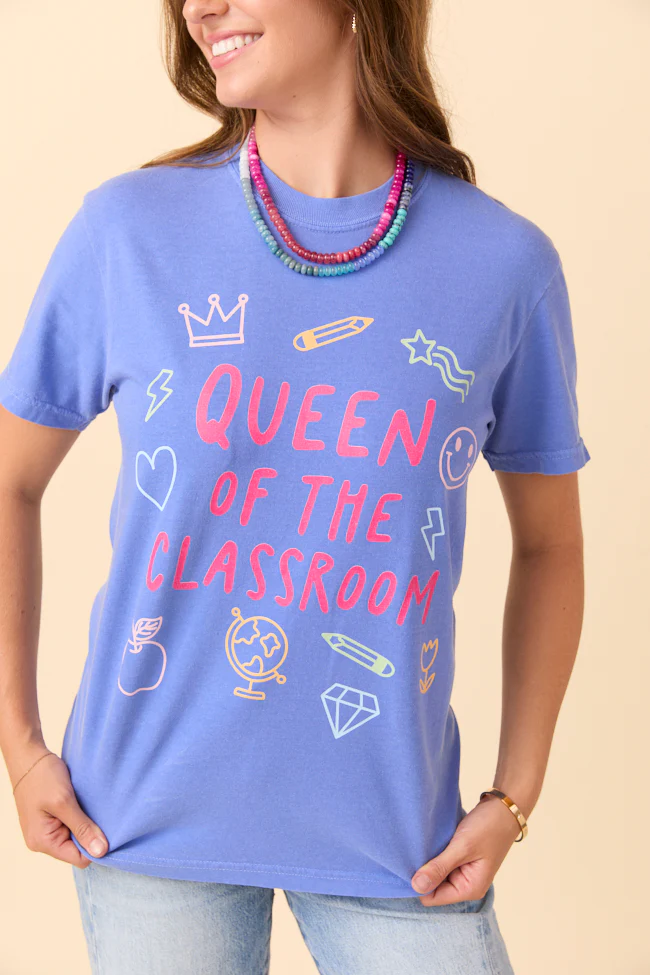 Queen Of The Classroom Blue Graphic Tee - Terpint