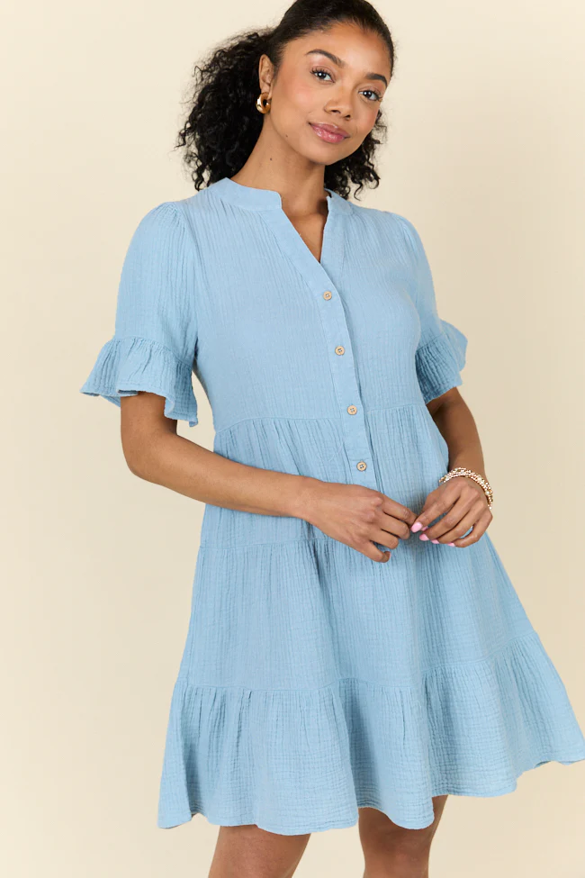 Weekend Wander Blue Gauze Mini Dress FINAL SALE - Terpint