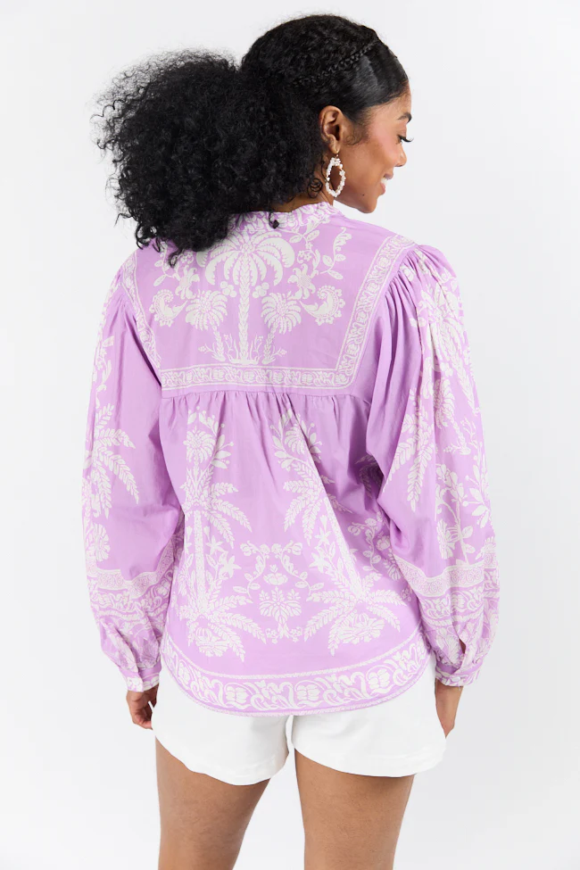 Unspoken Grace Purple Multi Printed Long Sleeve Blouse FINAL SALE - Terpint