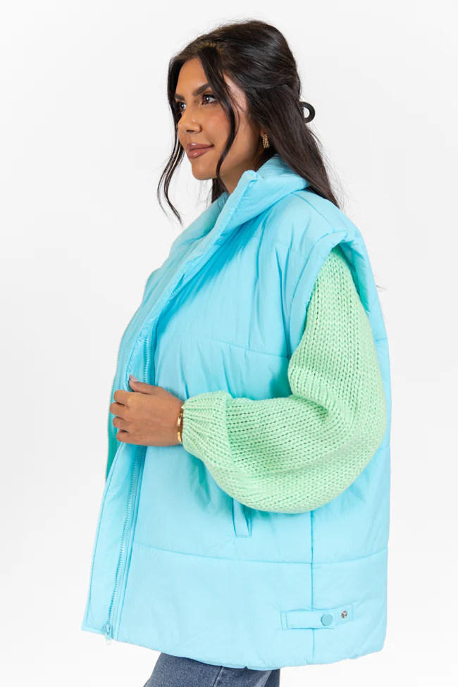 Going Upstate Blue Oversized Puffer Vest FINAL SALE - Terpint