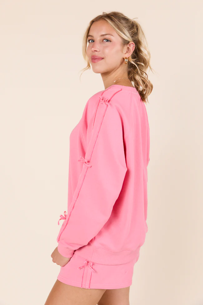 Kinley Pink Side Bow Detail Crewneck Sweatshirt - Terpint