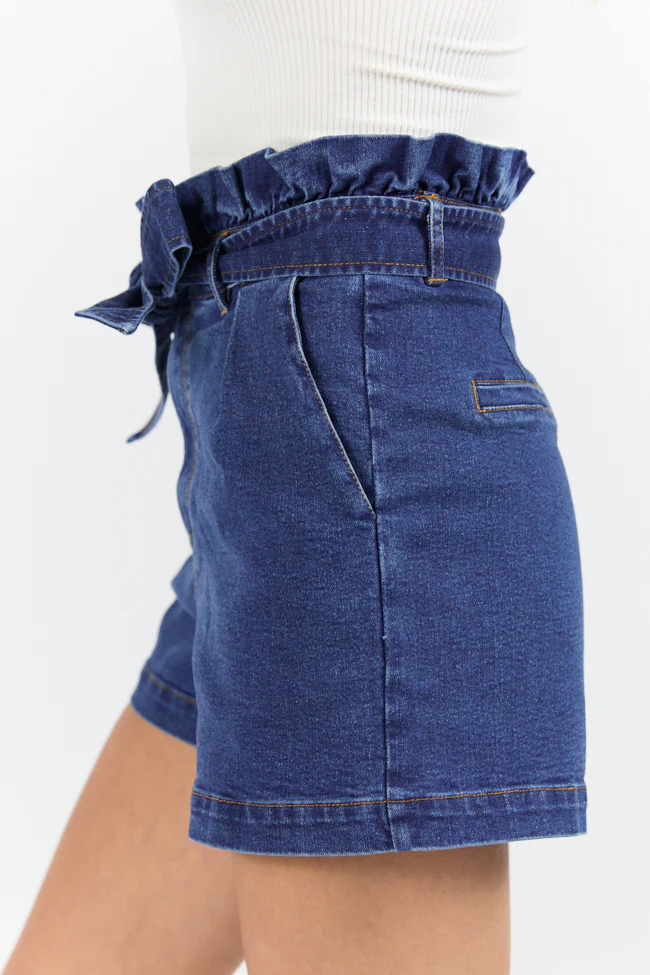 What's New Dark Wash Paperbag Waist Belted Denim Shorts FINAL SALE - Terpint