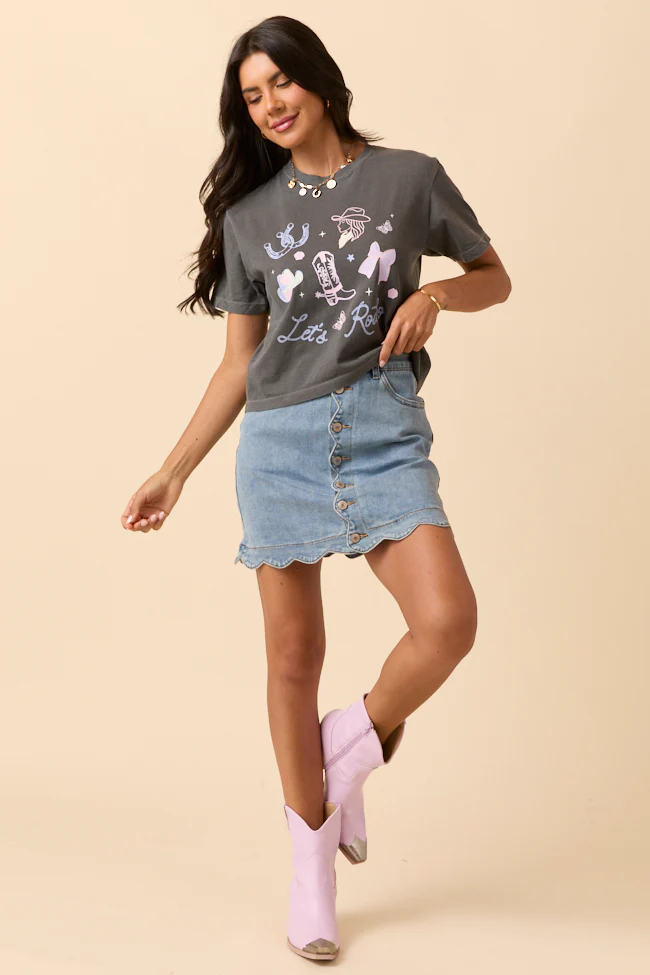 Let's Rodeo Icons Dark Grey Boxy Graphic Tee - Terpint
