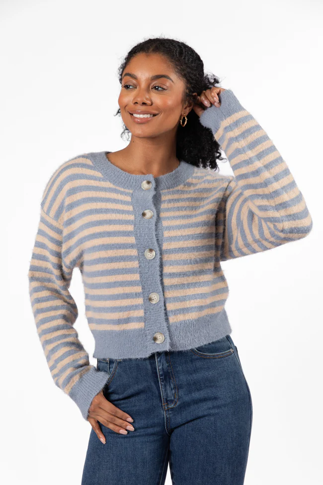 More Than Amazing Slate Grey Striped Button Front Cardigan FINAL SALE - Terpint