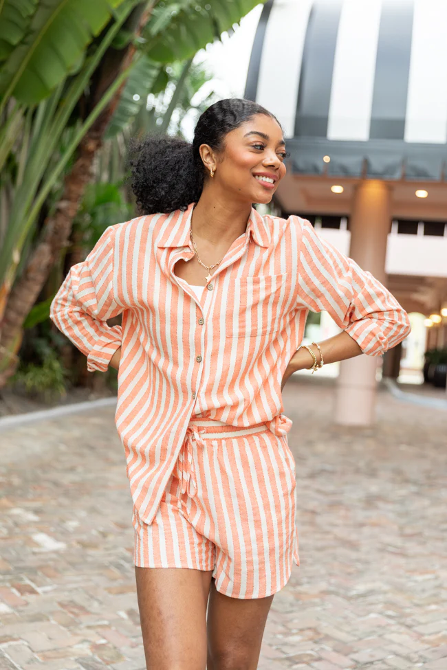 With The Tide Coral Striped Button Up Top FINAL SALE - Terpint